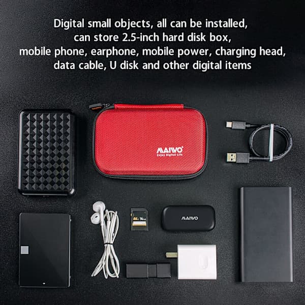 KT02 Portable Digital Mobile Hard Drive Storage Bag Shockproof and Drop-proof Protective Zipper Storage Bag Red