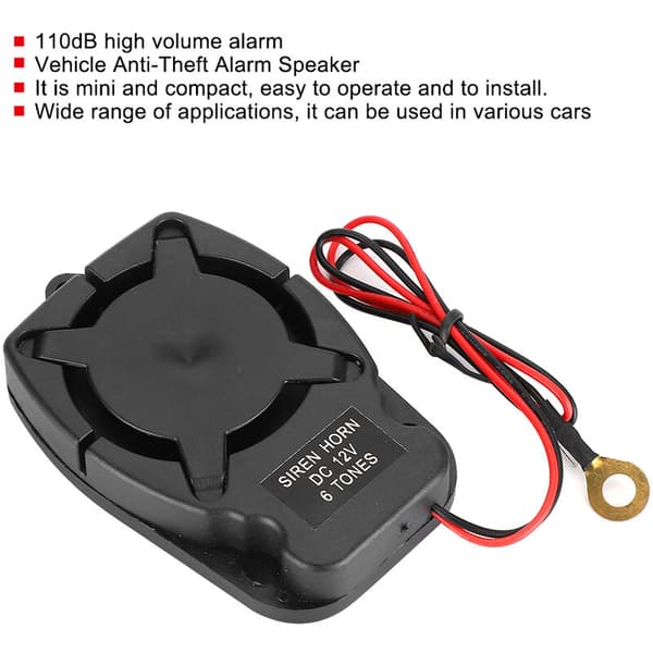 Car Anti-theft Alarm Speaker Horn 6 Sounds 110dB Security System Accessories DC12V