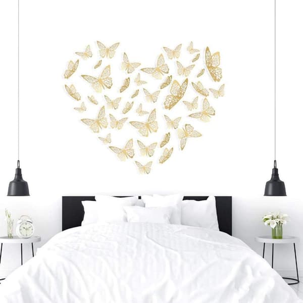 Butterfly Wall Decals Stickers Wall Stickers 48 Pieces Gold 3D Art Removable KLB