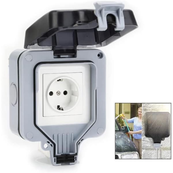 Waterproof Outdoor Wall Socket, IP66 Waterproof Outdoor Socket for Kitchen, Bathroom, Garage, Pool and Garden