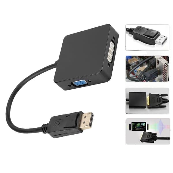 1 DP DisplayPort hann til VGA DVI HDMI hunn omformer KLB