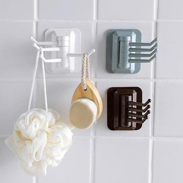 Self-Adhesive ABS Rotating Towel Hanger, Wall-Mounted Multi-Hook, No Drilling for Bathroom Kitchen