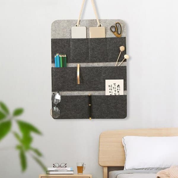 Hanging Felt Storage Bag with Multiple Pockets and Holes in Various Sizes