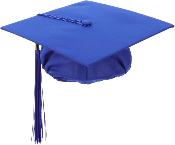 Blå examensmössa med tofs, justerbar 19-23 tums polyesterhatt