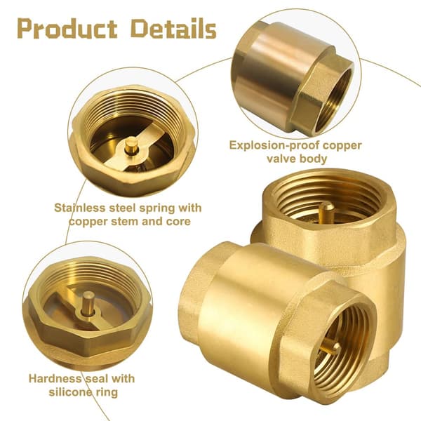1-inch Brass Check Valve with Internal Thread, DN25 Backflow Preventer Universal with Internal Thread on Both Sides, 1-inch Vertical Brass Check Valve