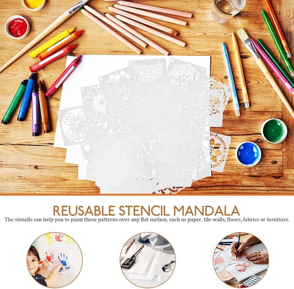 36 Pcs Mandala Wall Stencils Reusable PET Painting Tools Round Edges