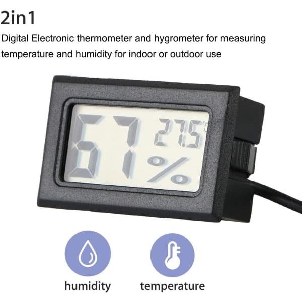 Digitalt Termometer Hygrometer, 2-pakning Hygrometer Termometer Mini Sonde Termometre Temperatur Luftfuktighetsmåler for Reptil Inkubator