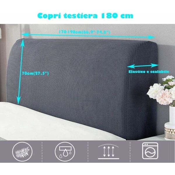Headboard Cover, Protective Headboard Cover, Washable, Dustproof, 360° Full Package, Grey, 180 cm, Suitable for a 170-190 cm Headboard