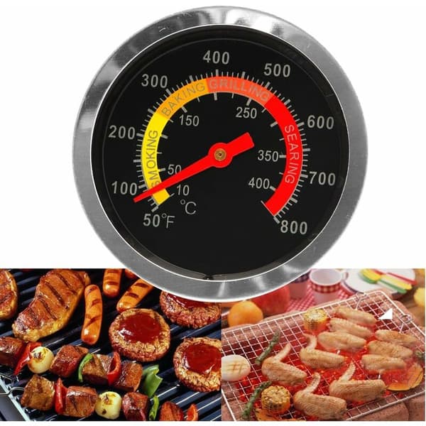 Termometer i rustfrit stål til grill, ryger, termometer, temperaturmåler fra 10-400°C, rustfrit stål