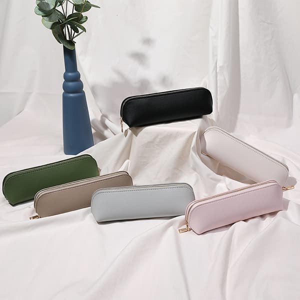 Triangular Leather Pencil Case, Cosmetic Bag for Makeup Brushes and Pens - Green