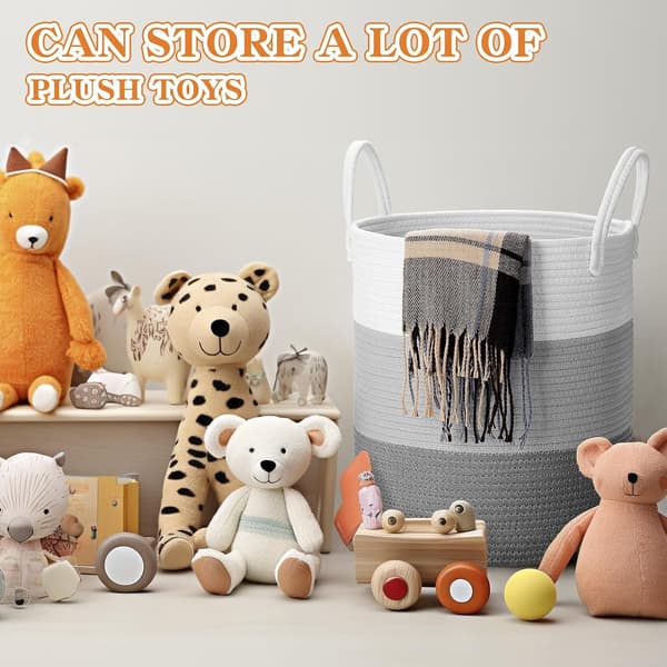 Large Laundry Basket, Foldable Laundry Hamper, Storage Basket with Handles, Cotton Rope Laundry Basket, Grey