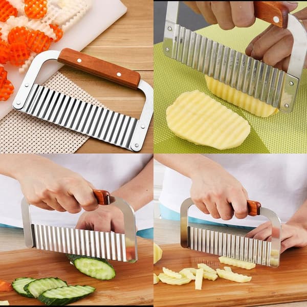 Vågformad kniv - 2-pack potatisskärare i rostfritt stål - Grönsaker - Lök - Gurka