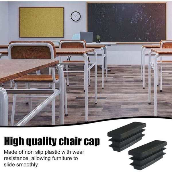 5x rektangulær innfelt rør-endehette for stol- og møbelben, svart (30x20mm)