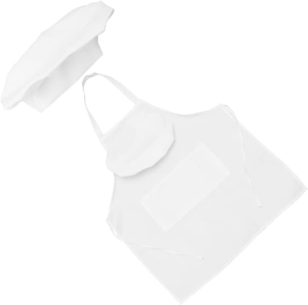 4 stk kokkeforkle og hattsett ermeløs hvit polyester for voksne