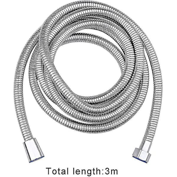 3m duschslang, duschrör i rostfritt stål, extra lång duschslang med brickor, krom