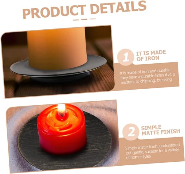 4st Scented Candle Tray Iron Art Black Round Candle Holder for Home Decor