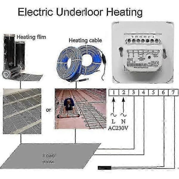 Manual Electric Underfloor Heating Thermostat with AC 220v 16a Probe, Mechanical Underfloor Heating Thermostat Controller [Energy Class A+++]
