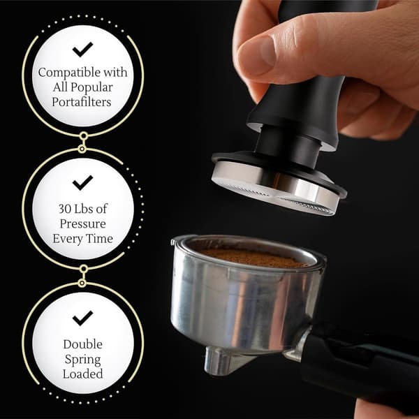 Kaffetamper, Manuell Tamper, Tamper, Med Kalibrert Fjær, 100 % Flat - Tamper i Rustfritt Stål