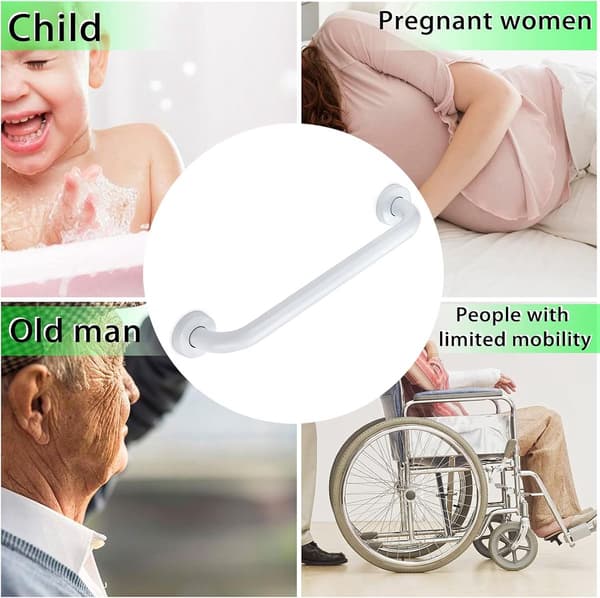Wall-mounted support handle - 40 cm - White stainless steel - For toilet, bathtub, shower - Increases safety & stability