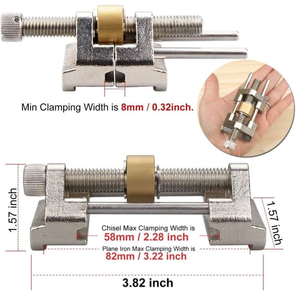 Guide to Stainless Steel Sharpening - Clamping on kohFast Angle T-piece with Brass Roller - Width between 0.8 and 8.2 cm
