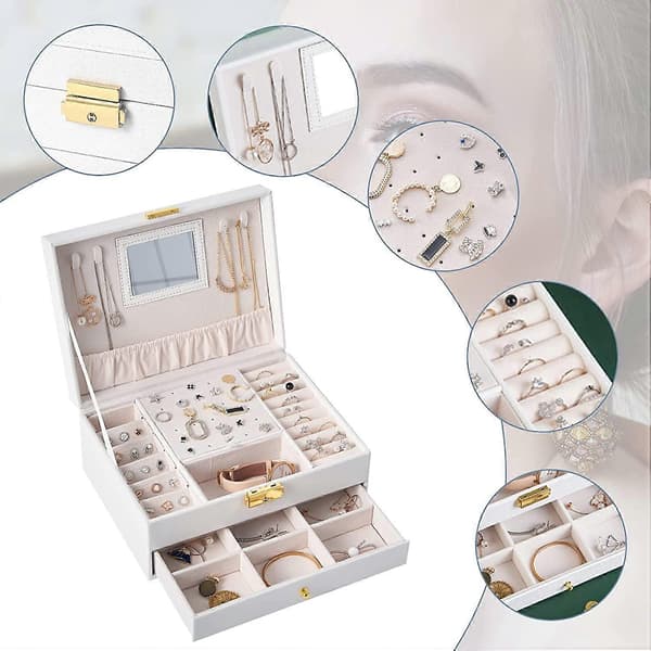 Smykkeskrin Organizer 2 Lag (Hvid)