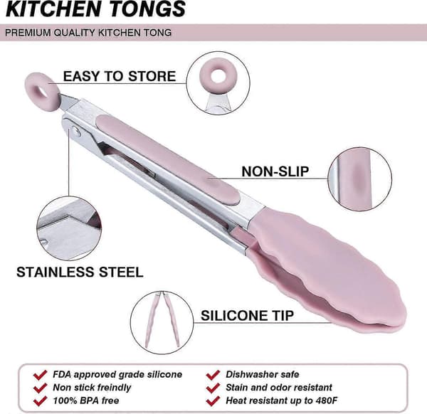 Silikon Serveringstänger 21cm Set Om 3 - Rosa Köttänger Grilltänger Rosa Buffétänger - Bra