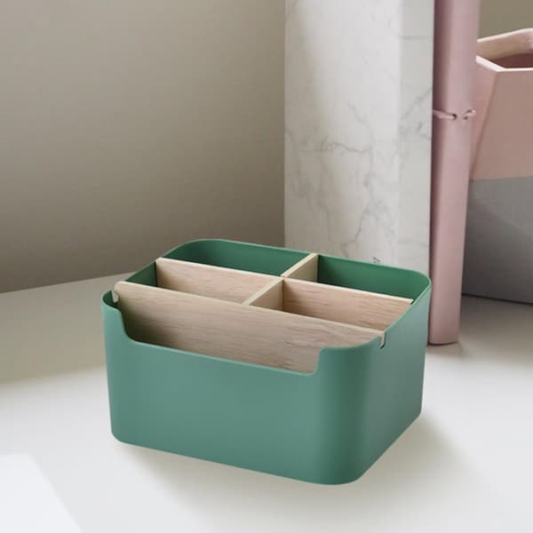 Multi-compartment storage box, stationery box, ABS wood material, stylish simple design, desktop decoration