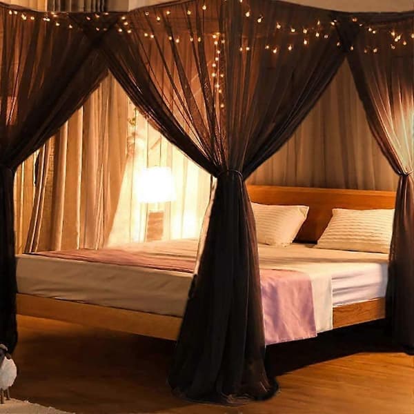 Bed Canopy Net, 4 Corner Post Curtains Bed Canopy Elegant Mosquito Net Set