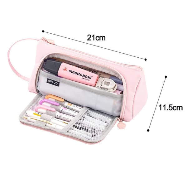 Pencil Case, Portable Pencil Case, Multi-Compartment Pencil Bag, Pink
