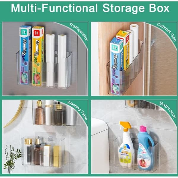 Self-Adhesive Wall-Mounted Storage Boxes for Kitchen Cabinet Doors - Kitchen Organizer for Small Items (Transparent)