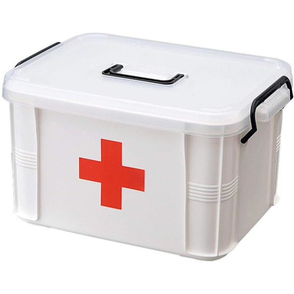 Medicine Storage Box, Portable Lockable Plastic Medicine Box, Medicine Container, Multi-layer First Aid Box, White