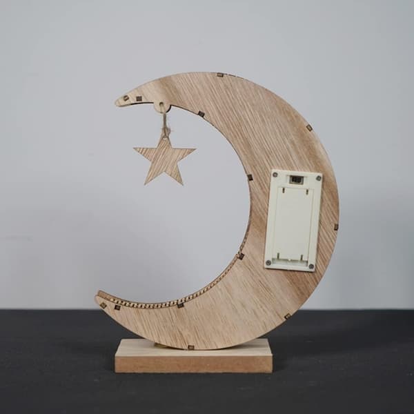 3D Wooden Ramadan Lamp, Handmade Moon Star LED Light Decor, Ramadan Mubarak Lamp Decorations, Eid Ornaments Gift