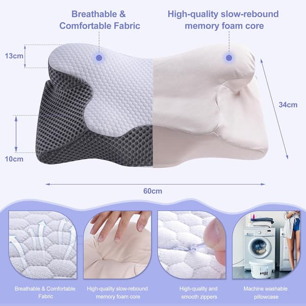 Ergonomisk Cervical Memory Foam Pude til Side-, Ryg- og Mavesovere (Style1:60*34*13/10cm)