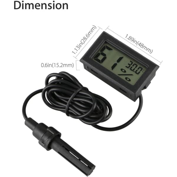 Digitalt Termometer Hygrometer, 2-pakning Hygrometer Termometer Mini Sonde Termometre Temperatur Luftfuktighetsmåler for Reptil Inkubator