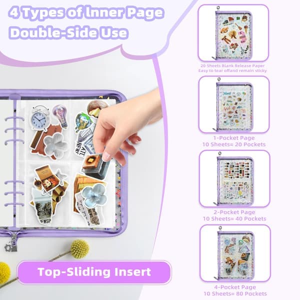 Reusable Sticker Collection Album with Tools and Release Paper, Transparent A5 Storage Binder for Organization, Blue Blue