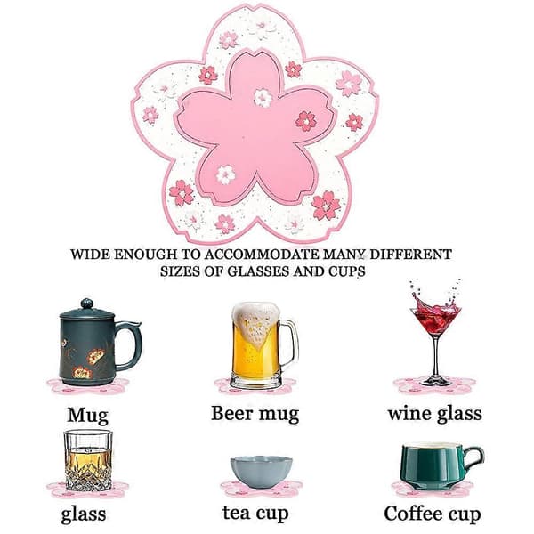 Sakura Coasters Cherry Blossom Silicone Cup Coasters Cute Flower Coasters Non-Slip Tea Tableware Coasters for Drinks