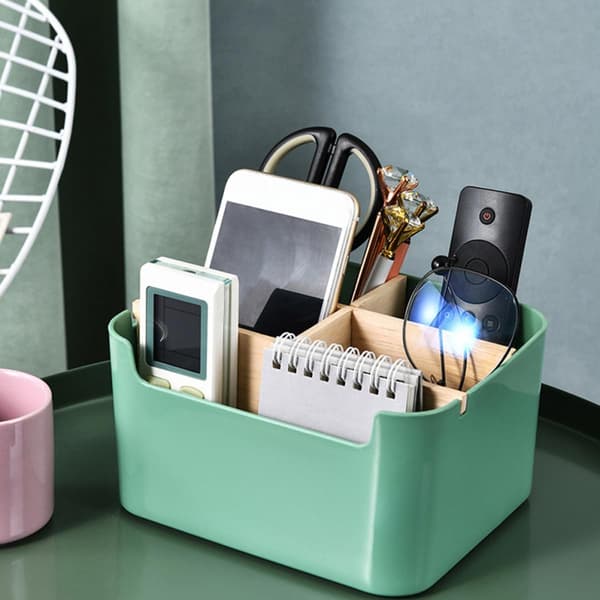 Multi-compartment storage box, stationery box, ABS wood material, stylish simple design, desktop decoration