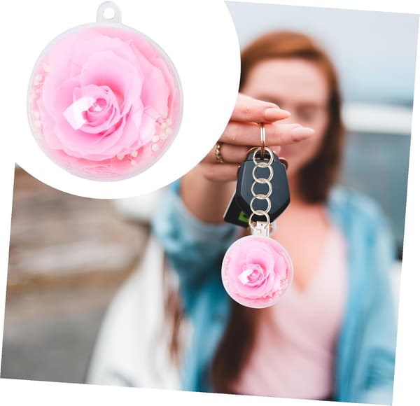 Preserved Flower Keychain Pendant Pink 5 cm Ball Decorative Bag Charm Creative Keychain Accessory