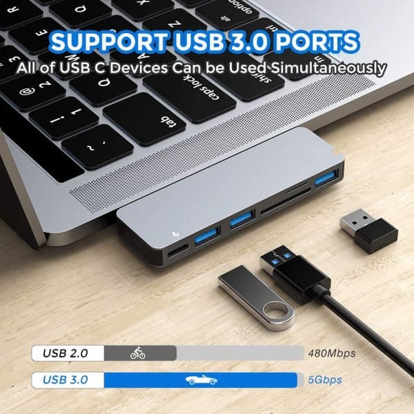 USB C Hub-adapter for MacBook Pro/Air 2020 2019 2018, 6 i 1 U