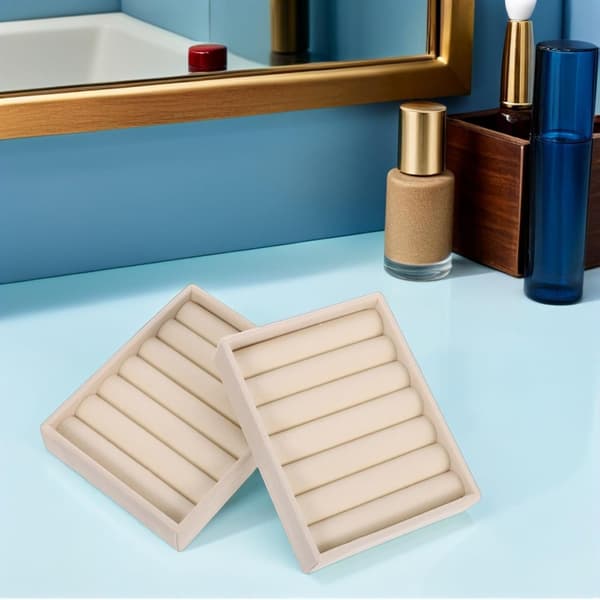2-pack ringorganisatörslåda med mjukt foder och robust konstruktion, elegant beige smyckesförvaringsbricka