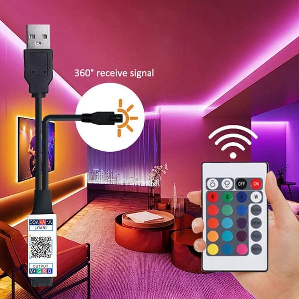 USB LED-lys med RGB fleksibel controller 5V2835 24-tasters controller Lys med TV-baggrundsbelysning Ikke-vandtæt