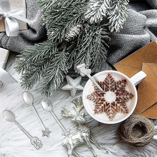 16 stk. julepynt til hjemmet Rustfrit stål julekaffeskeer Dessertskeer Bordservice Køkken N Silver