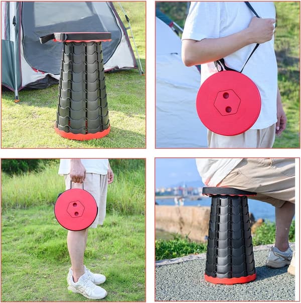 Utomhus Fällpall - Teleskopisk Pall - Campingpall - Fällstol - Hopfällbar Pall - Justerbar Höjd - Gåstol ...