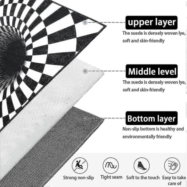 3D Matta Bottenlöst Hål Optisk Illusion Områdesmatta, Rutig Vortex Optiska Illusioner Matta, För Matsal Matta Hem Sovrum Golvmatta_s
