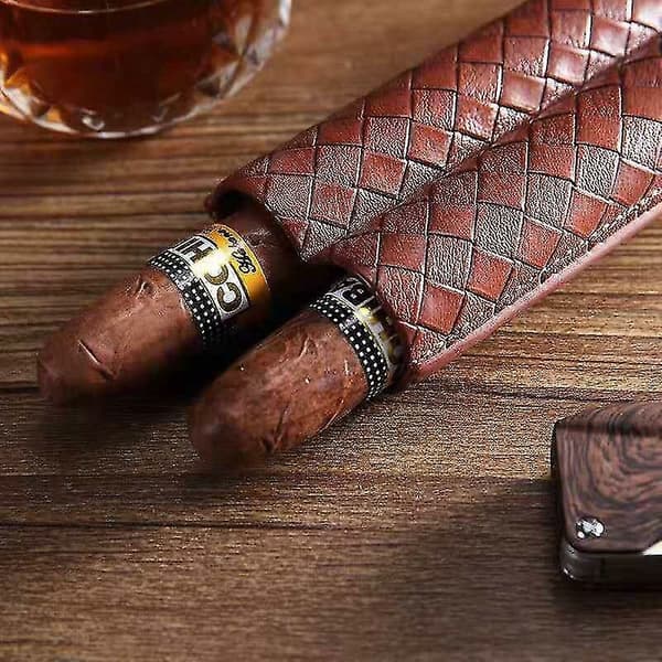 Sigarkutter Punch Bærbar Hydrerende Sigartilbehør Brun Skinn Reisehumidor for 2 Rør Sigartilbehør