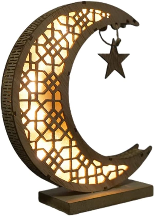 3D Wooden Ramadan Lamp, Handmade Moon Star LED Light Decor, Ramadan Mubarak Lamp Decorations, Eid Ornaments Gift