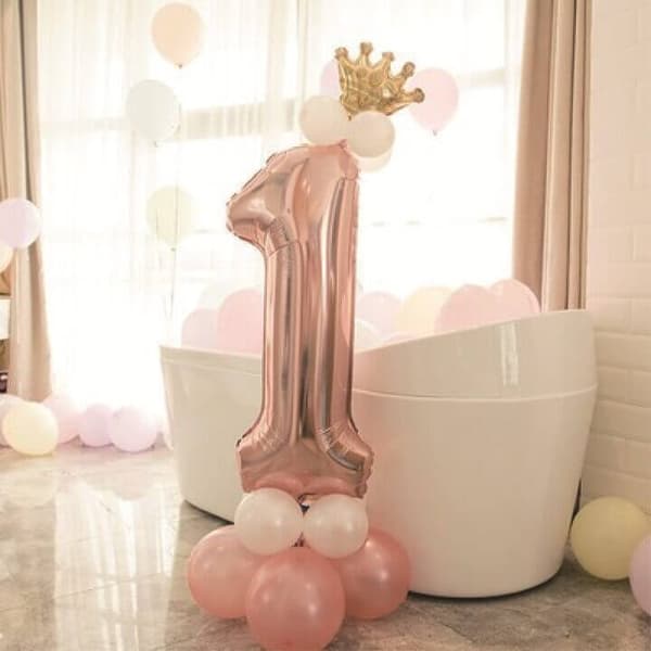 Stående sifferballongset stor | Roséguld metallic siffra 1 110 cm