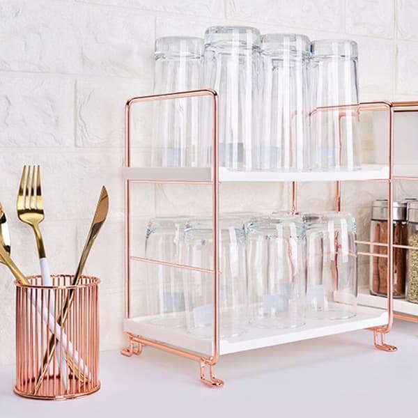 Stackable Kitchen Shelf Multifunctional Desktop Iron Shelf Bathroom Kitchen Spice Storage Rack Silver 2 Tiers