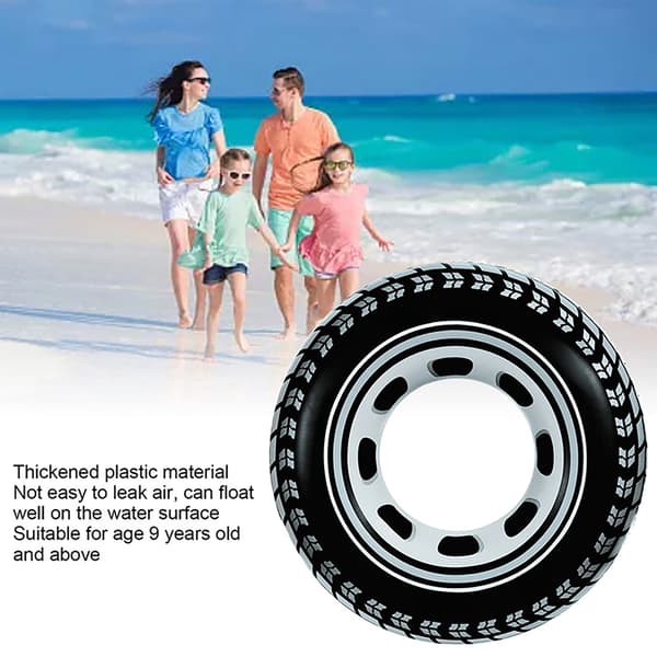 Inflatable Giant Tire Swim Ring Sidewall Radial Pattern Inflatable Swim Circle for Ages 9 and Up