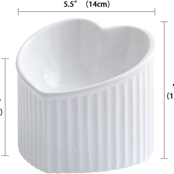 White Ceramic Raised Cat Food Bowl, Tilted Elevated Food or Water Bowl, KLB